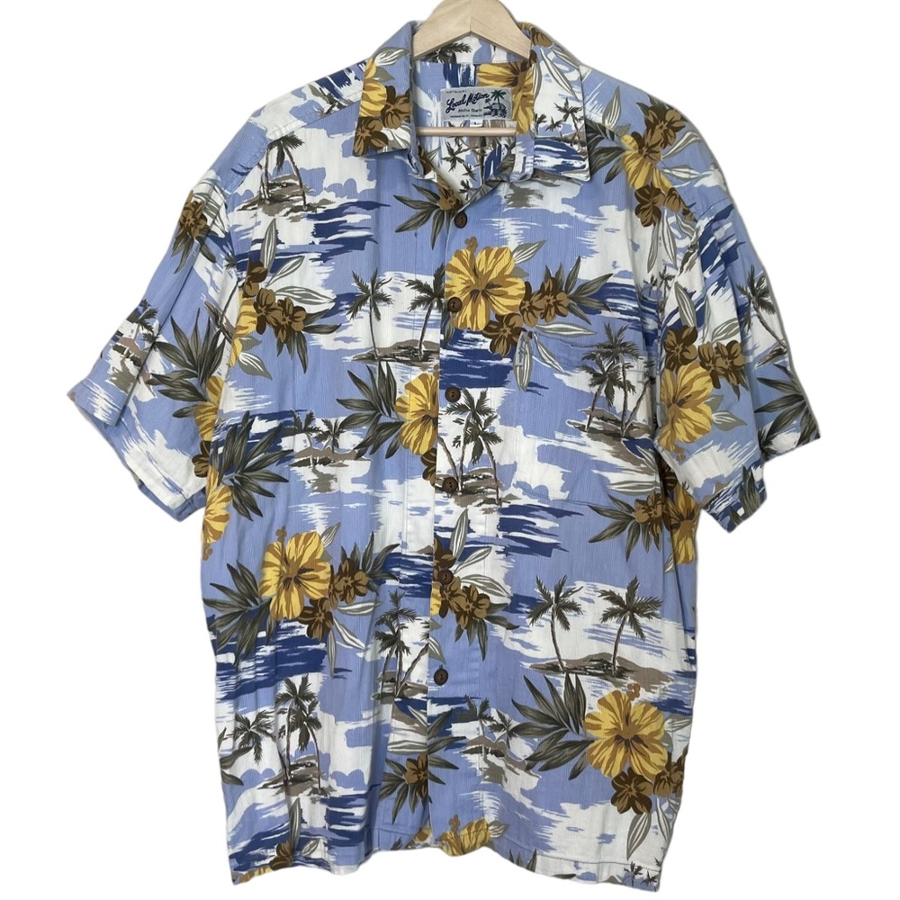 Local Motion VTG Mens Hawaii Made Floral Palm Tree Hawaiian Shirt Size L Aloha